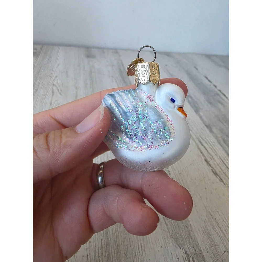 OWC old world swan mini glass ornament glitter Xmas tree